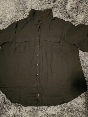 Black Button-Up Shirt with Chest Pockets